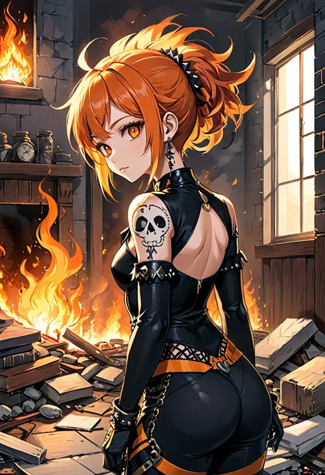 Punk Girl, set fire on house, (masterpiece, best quality, Professional, perfect composition, very aesthetic, absurdres, ultra-detailed, intricate details:1.3)