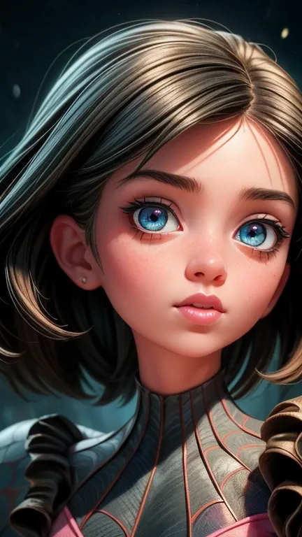 a young girl riding a giant spider, detailed face, extremely detailed eyes and face, beautiful detailed lips, longeyelashes, detailed school uniform, detailed spider, intricate spider legs, highly detailed, photorealistic, 8k, masterpiece, cinematic lighti...