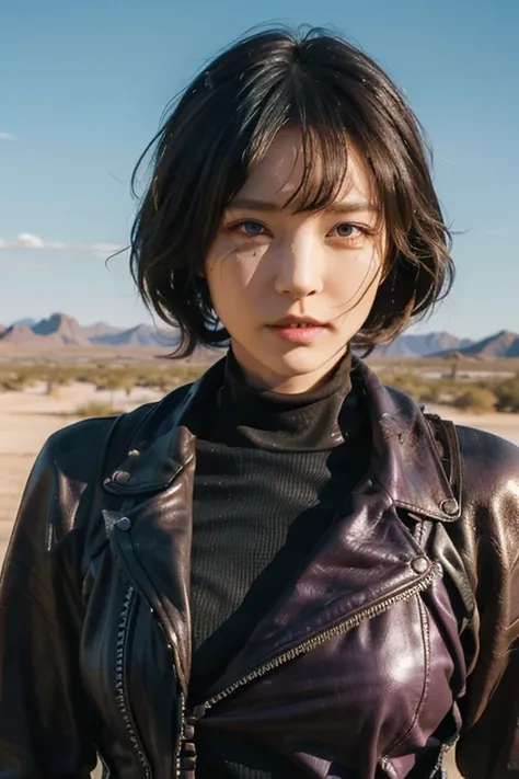 girl, Bobcut, Leather Fashion, Purple and black bondage, 
Mad Max風の衣装コスプレ 10代のgirl, cute, Bobcut, 
Leather Fashion, Purple and black bondage, desert, Brown Hair, slender, 
Dry Moorland, sunshine, Outdoor, オーストラリアのdesert, desert, 
Dirty and worn-out modifie...