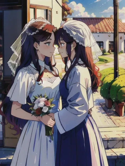 masterpiece, best quality, 2girls, yuri, wedding, looking at each other,
and masterpiece, best quality, 2girls, yuri, wedding, l...