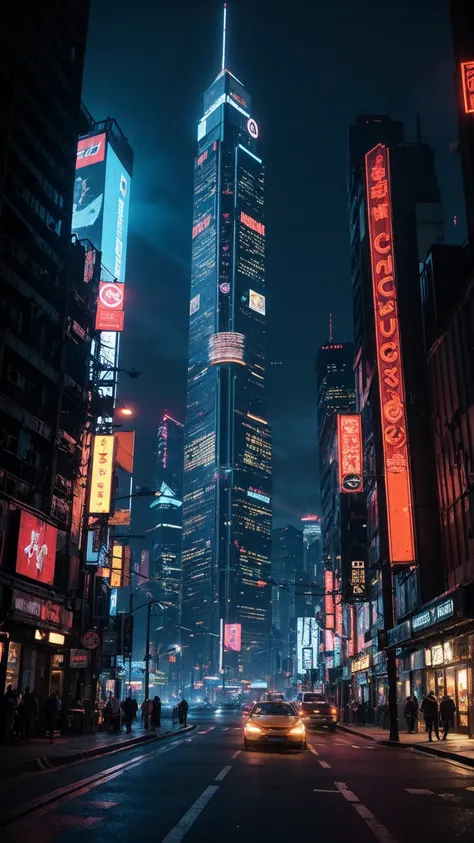 a highly detailed cyberpunk scene, a futuristic cityscape with towering skyscrapers, neon lights, and advanced technology, 4k, b...