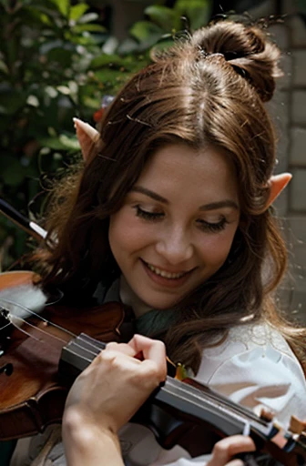 Cheerful buffoon elf, violin player.