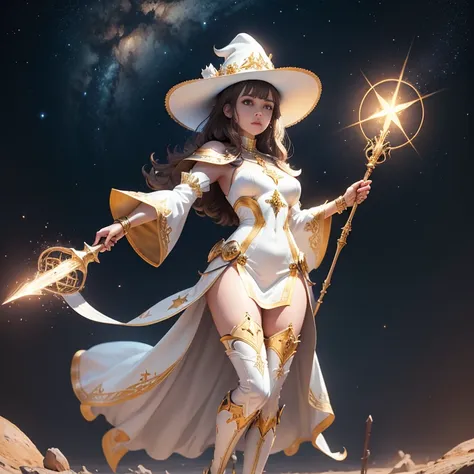 full body, female short light brown hair dark fantasy girl wearing an intricate elaborate futuristic holy white light mini armor...