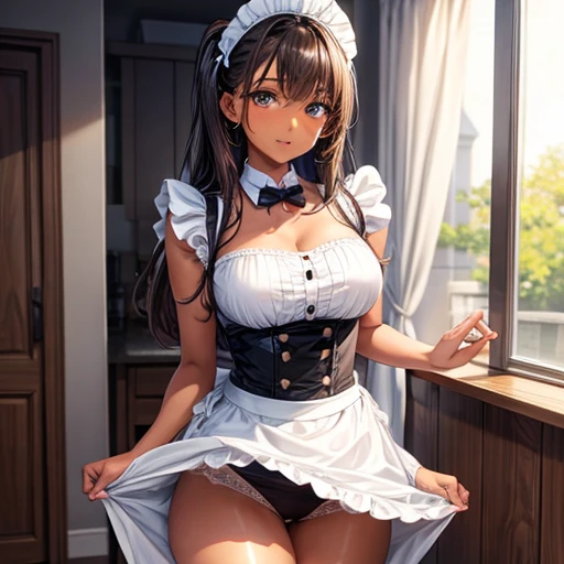 Maid clothes　Brown Skin　Alluring thighs