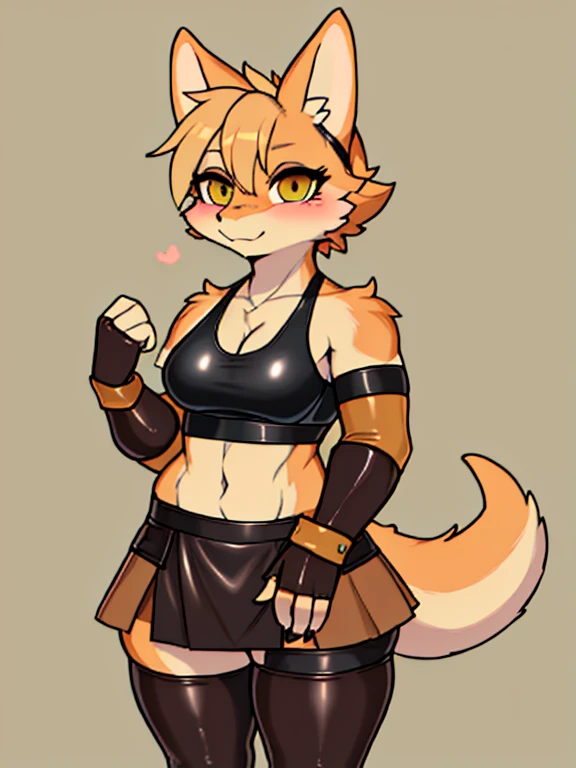 furred dragon, nardoragon_species, tan fur, khaki hair, (o ambos sean tan o khaki), girly, femboy, thick thighs, wide hips,(((seductive, Leather Skirt, Leather Sports Bra, Bare Shoulder, Bridal Gauntlets, Sleeves))),(((femboy))),
