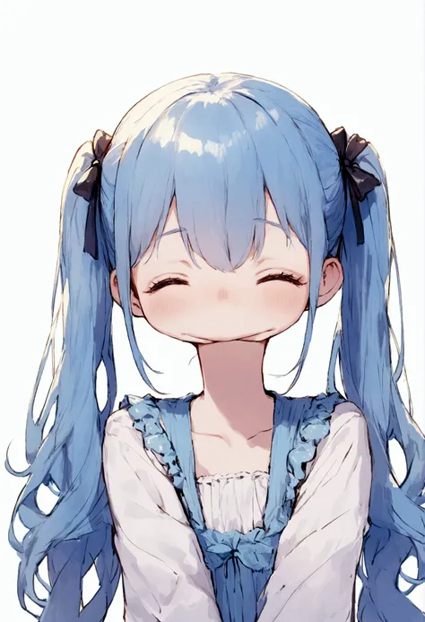 Blue Hair　Twin tails　Slender　Big nose