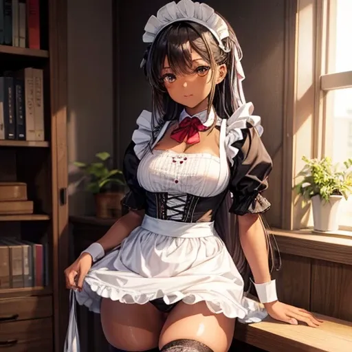 Maid clothes　Brown Skin　Alluring thighs　Knee-high socks