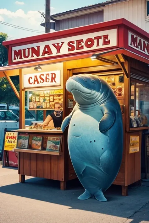 2D drawing Manatee with a food stand