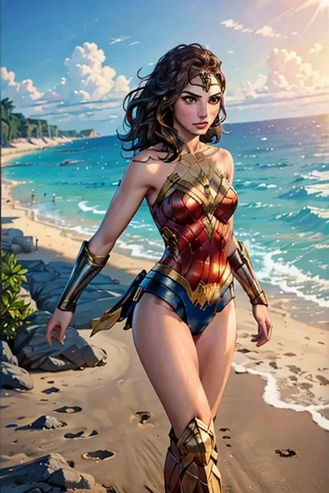 Gal Gadot as Wonder Woman on the paradise island of Themiscera