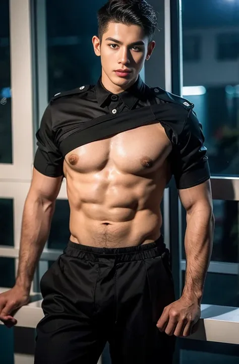 1 young handsome guy，20-22 years old，police officers，Interpol，Police Department，Handsome，musculous，hairy bodies，police uniforms（Fine eye 1：3），Black eyes，full bodyesbian , epic reality , epic photorealistic , ultra realism , photorealistic  , only male , on...