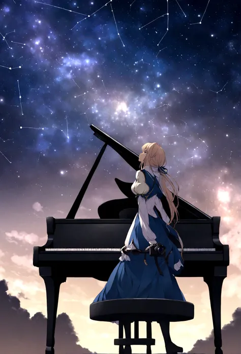 Vast Sky,Starry sky,by shinkai makoto,Grand piano,Pull the camera,Look at the sky,constellation,Violet Evergarden