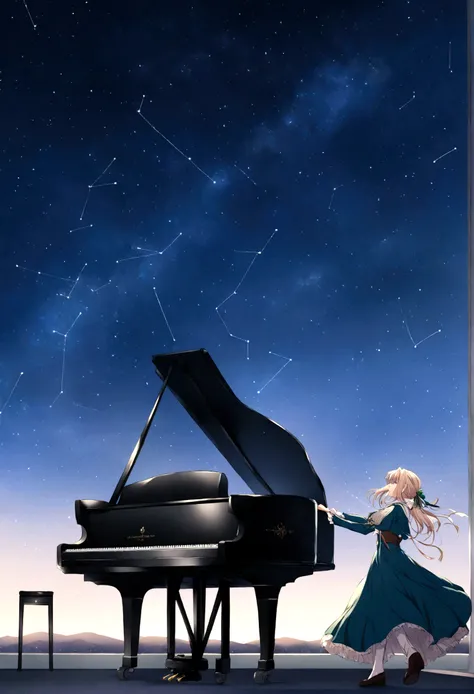 Vast Sky,Starry sky,by shinkai makoto,Grand piano,Pull the camera,Look at the sky,constellation,Violet Evergarden