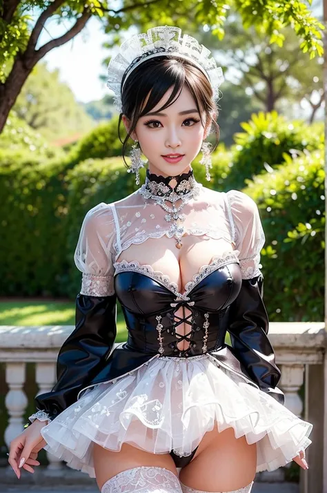 nsfw, sexy stylish Thai model, only 1 female, ((doll-like appearance)), short Mahogany stylish hair, ((shiny Victorian-Style boots)), (big smile), ultra detailed eyes, vivid eye makeup, lipgloss, long lashes, defined eyebrows, ((sexy Paradise Kiss cosplay)...