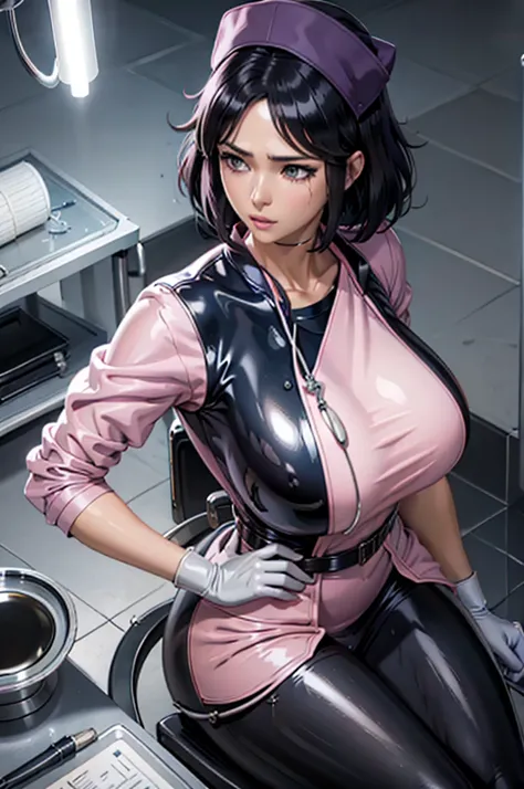 nurse uniform,hospital, latex nurse suit,nurses,busty,elbow gloves,labcoat,black hair woman,grey eyes , gigantic ,medical instruments,asian nurse,two nurses,speculum,examination room,oversize ,big ass ,strap on, lay on table ,legs spreaded,giving birth,gyn...