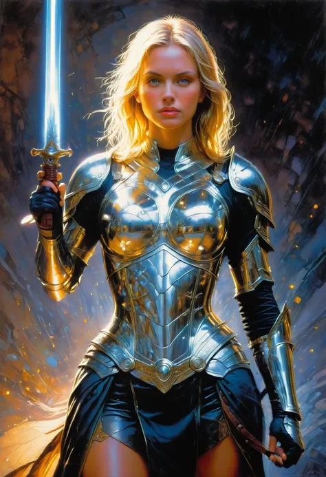 Female Warrior, by Drew Struzan, best quality, masterpiece, very aesthetic, perfect composition, intricate details, ultra-detailed