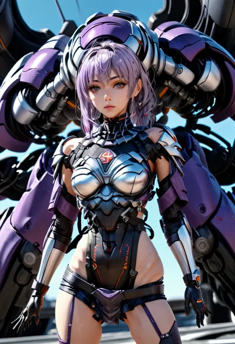 futuristic lady super villain game character, battle ground, heavy weapons, Evangelion helmet model, 8k UHD, epis realism, ultra detailed