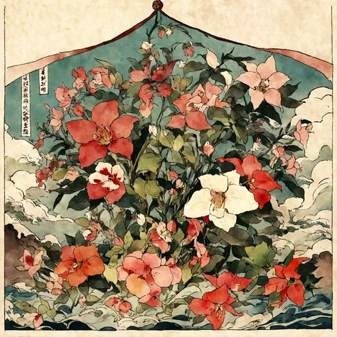 Zhuangzhou Mengdie，Ukiyo-e，Huge flowers，an orchid，summer