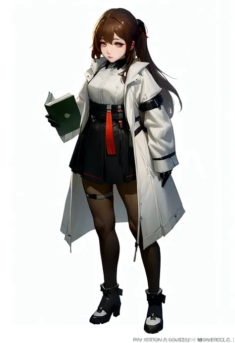 a woman in a white coat and black skirt holding a book, from girls frontline, girls frontline style, fine details. girls frontline, guweiz, kantai collection style, from arknights, girls frontline cg, artwork in the style of guweiz, girls frontline, girls ...