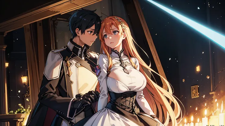 kirito and asuna black wedding dress two people standing in the wedding hall kissing mouth to mouth super huge big breasts breas...