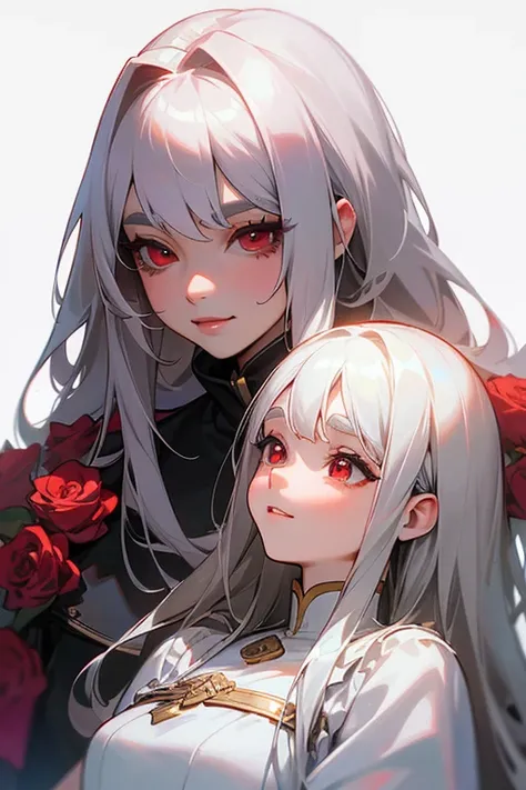 (highest quality, masterpiece:1.2), High resolution, 最高masterpiece、Very detailed, Realistic:1.37, Fantasy, An illustration,Gray Hair、 Red eyes、Queen, White armor、beautifully、Eyeshadow Red、Thick eyebrows、Long eyelashes、pupils are black、shiny on the lips、Top...