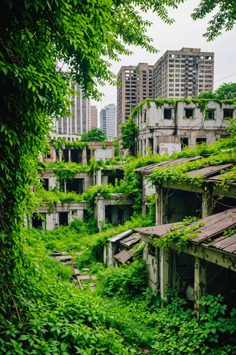 Abandoned Cityscape covered in greenery