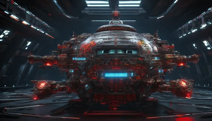 A captivating and mesmerizing sci-fi masterpiece that perfectly fuses futuristic steampunk elements with a circular GQuan Class Heavy Battle Cruiser base hull. The striking steampunk starship exudes a unique essence, incorporating sneaker design elements a...