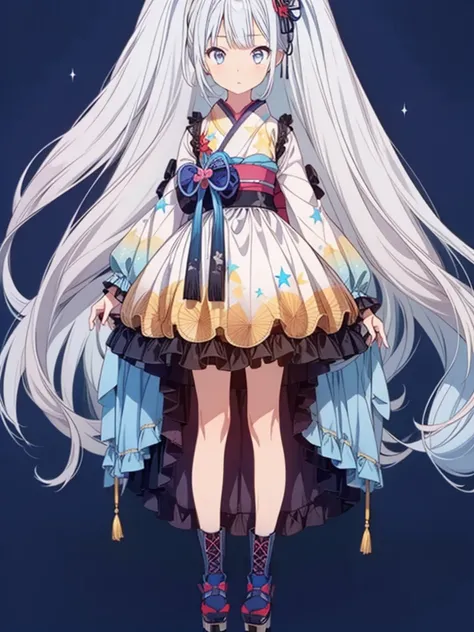 (((1girl)))、Star Fairy、vtuber-fullbody、(((highest quality、Masterpiece、The best composition、Golden Ratio、Official Art、Super detailed、Super detailedな目)))、ultra detailed, from front, headshot、 blue and white hair color、Short bangs above eyebrows、Short Hair、St...