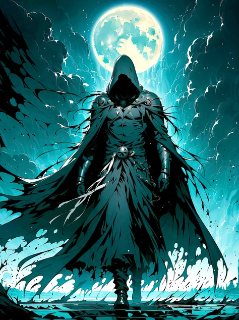 1 boy，Male focus，Kurosaki Ichigo，grim Reaper，Black hakama pants，Heaven locks the moon（Bankai），Damaged clothes，outdoor，rain，Chest muscles，（Best quality），（Ultra Detailed），Very aesthetic，illustration，Messy hair，Perfect composition，Wet skin，Intricate details