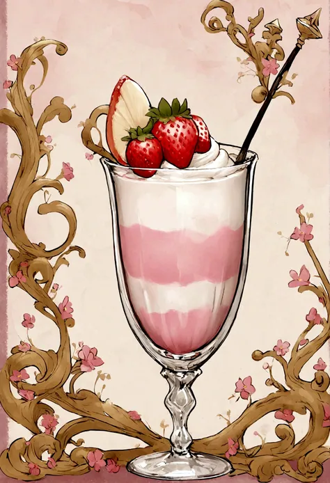 A glass of delicious strawberry milkshake,clearly，distinct