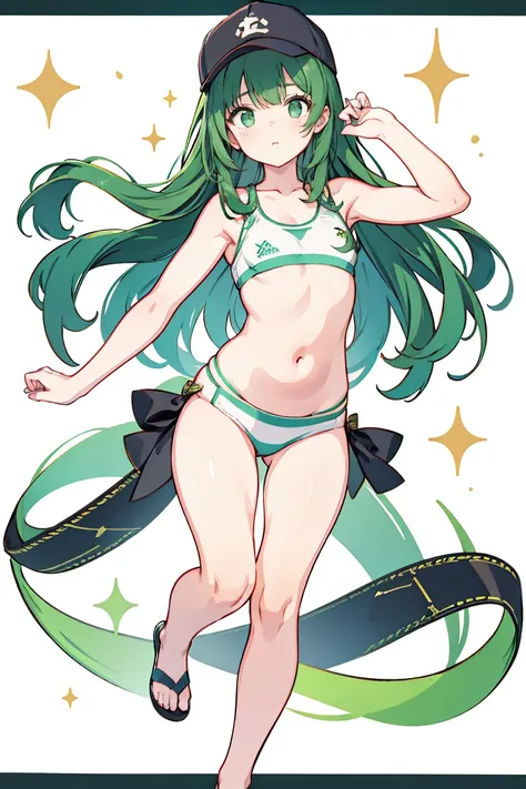 Saori_greenarchive, bedazzling eye, exposed Stomach, 露出したbelly button, Naked tummy, length_hair, 前hair, green_eye, black_hair, Hello, have, chest, baseball_cap, Sleeveless, green_hair, black_Have, belly button, Stomach, big_chest, Sparkling, Starlight、whit...