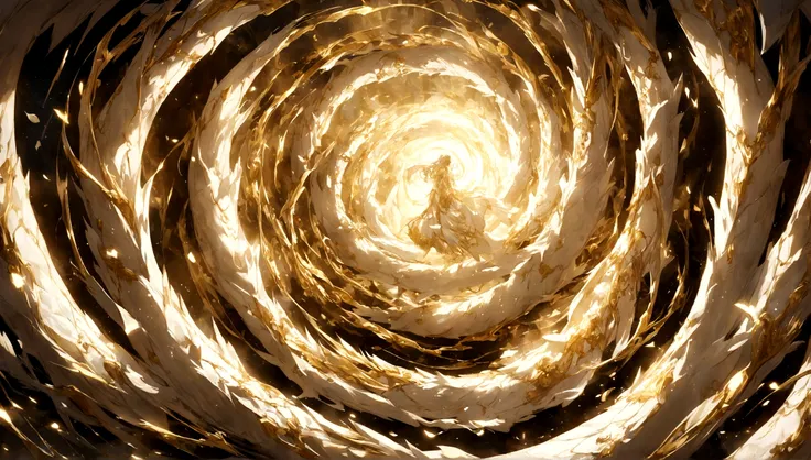 A golden, white dragon surrounded by a swirl of light