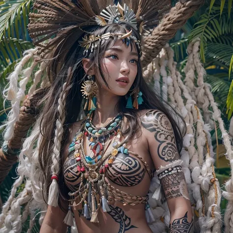 Polynesian Sea、Hair blowing in the wind 、 ((highest quality、masterpiece、8k、Best image quality、Ultra-high resolution、Award-winning works)、(Accurate anatomy:1.1)、(Look at me and smile:1.0)、Shining fair skin with Ultra-high resolution、The most detailed face、U...