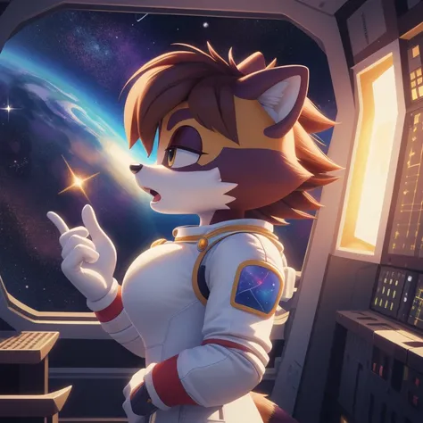 ((masterpiece)), studio quality, highly detailed, extreme detailed, high quality, max detailed, very detailed, detailed background, intricate details, detailed shadows, mobian, medium breast, 1girl, racoon, attractive, gorgeous body, spacesuit, medium hair...