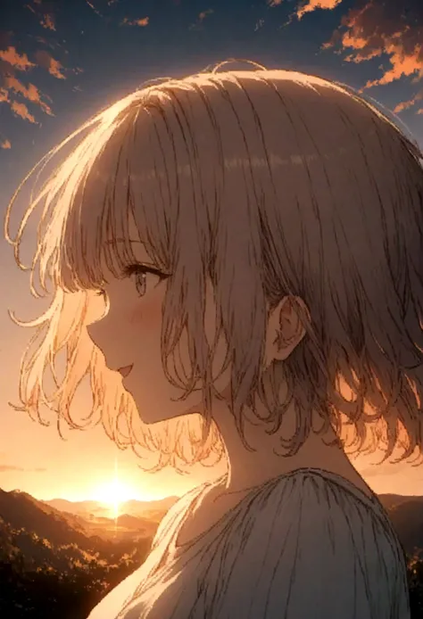 masterpiece, highest quality, Movie stills, One girl, Cloud Girl, Floating in the sky, close, bright, Happy, Warm and soft lighting, sunset, (spark:0.7)