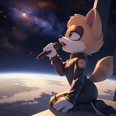 ((masterpiece)), studio quality, highly detailed, extreme detailed, high quality, max detailed, very detailed, detailed background, intricate details, detailed shadows, mobian, medium breast, 1girl, racoon, attractive, gorgeous body, spacesuit, medium hair...