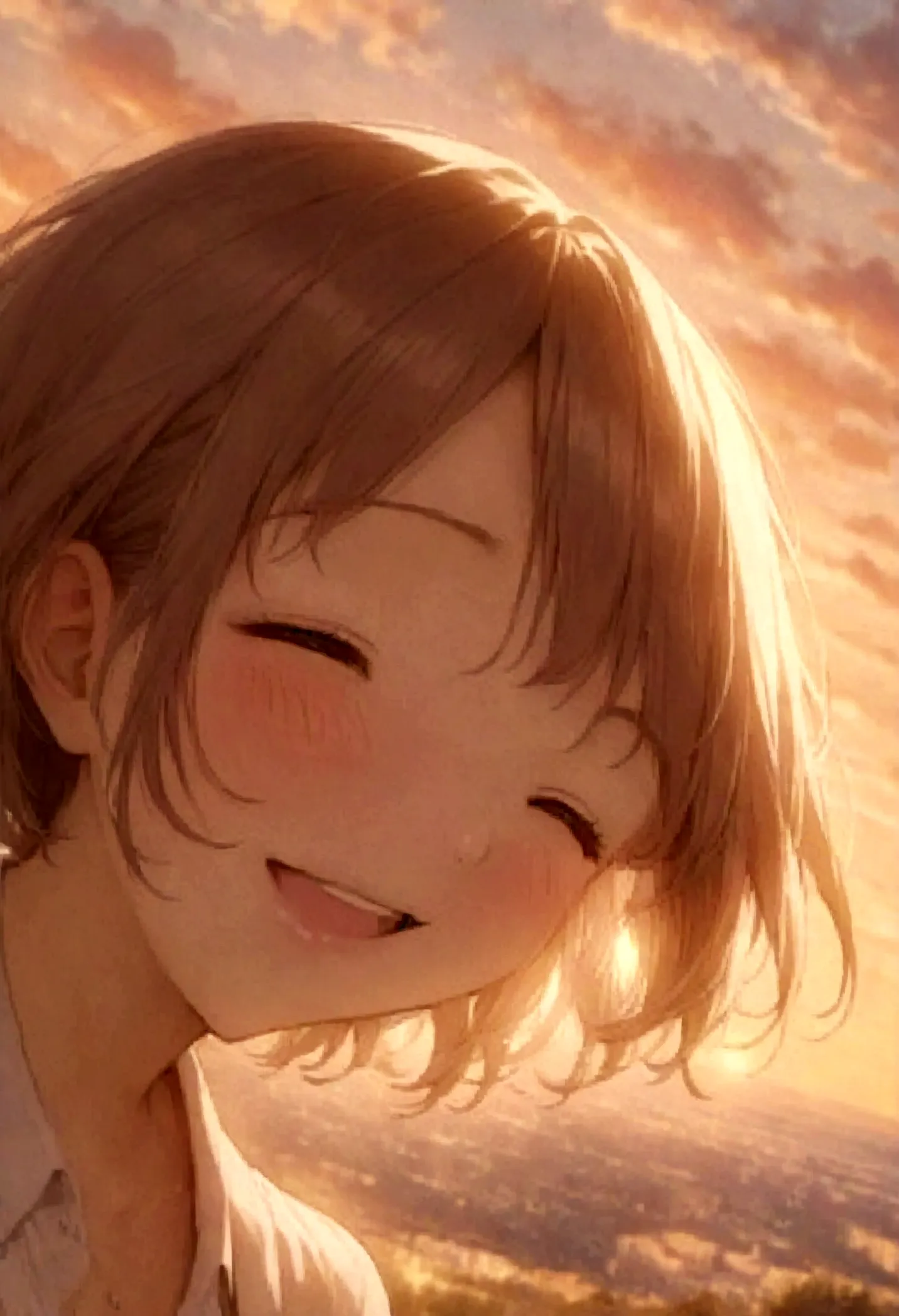 masterpiece, highest quality, Movie stills, One girl, Cloud Girl, Floating in the sky, close, bright, Happy, Warm and soft lighting, sunset, (spark:0.7)