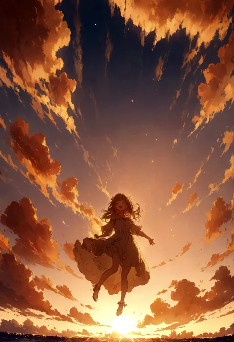 masterpiece, highest quality, movie stills, one girl, cloud girl, floating in the sky, close, bright, happy, warm and soft light...