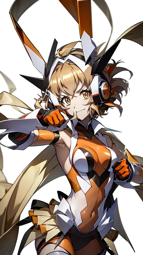 highest quality、Awesome portrayal、Esbian all over、symphogear、sound、Orange sound、Orange Hair、Orange eyes、Esbian all over、White background