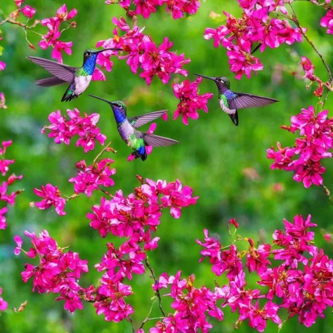 a magnificent hummingbird bush in bloom, masterpiece, 3d art, very colorful and stunning