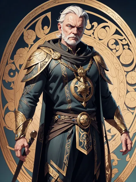 ((Art Nouveau Style)); Anthony Hopkins as Marvel Comics Odin in a stoic pose; ((Traditional Odin outfit)); standing; ultrarealistic skin, ultrarealistic face; ultrarealistic body; ((ultrarealistic gold ornaments)); detailed skin; ultra detailed eyes; ultra...