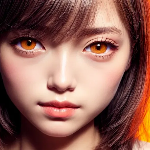 Tiny girl、Tropical Beach、evening、Stroll along the beach、(Gazing at the colorful sunset)、(Orange rays illuminating face, close-up:1.7)、beltbra, (((Extremely detailed NOGIZAKA face))), perfect anatomy, Childish, captivating gaze, elaborate detailed Eyes with...