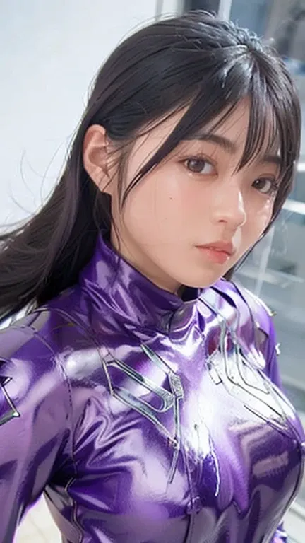 purple power ranger girl,high resolution,detailed skin texture,