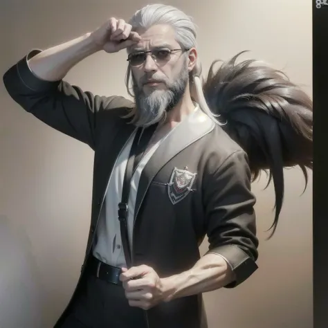 ((masterpiece, best quality, Highest image quality, high resolution, Reality, RAW photos, 8K)), ((Extremely detailed CG unified 8k wallpaper)), avatar，Front view，Medieval style，ID photo，((Cool man))，White hair，((Middle-aged greasy man))，((Beard scum))