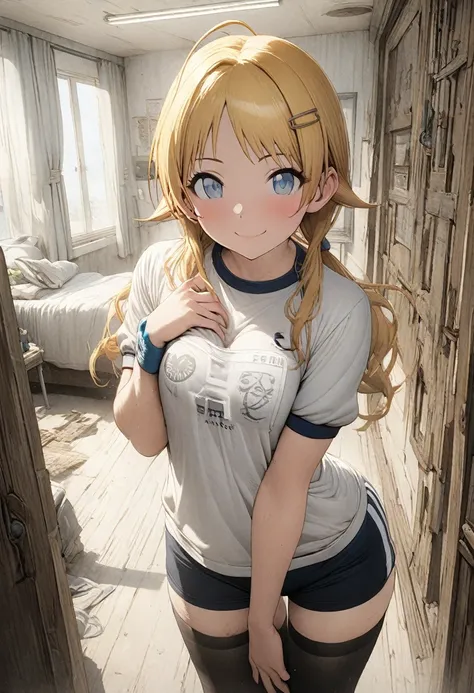 NSFW,(pale illustration,anime illustrations:1.2),(masterpiece, highest quality, so beautiful, Super detailed),textured skin, high details,8k,gleaming skin,pale outline

(hachimiya meguru, idolmaster:1.2),gold hair,

1 girl,(black Thighhighs:1.3),middle bre...