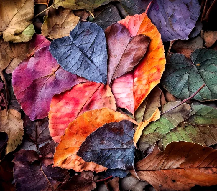 the leaves are arranged in a heart shape on the ground, butn! colors, colorful leaves, colorful leaves, with beautiful colors, autumn leaves, masn leaves, muted fall colors, decaying rich colors!, rich decaying colors!, but, 🍁 cute, masn colors, Beautiful ...