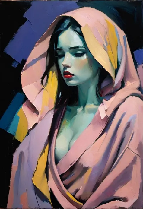 Create an evocative oil painting inspired by Malcolm Liepke, based on the provided image. Capture the intense, introspective expression of the young subject using thick, expressive brushstrokes and a muted color palette. Highlight the emotional depth and v...