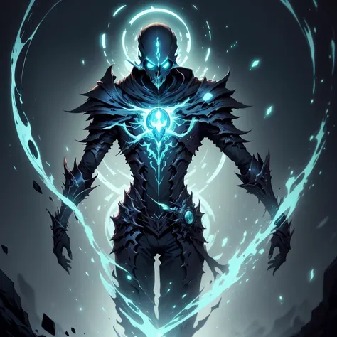 A pale man black hair tall and thin necromancer, wearing a dark black futuristic light armor with green magic ornaments, specter invoker, specter magic, spirit magic, undead reborn, skull magic surrounding