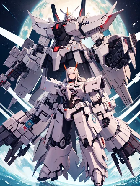 Anime characters with huge bodies and huge bodies standing in the sky, inspired Written by Krentz Kuschaert, Written by Krentz Kuschaert, ferra White Mecha, Krentz Kuschaert and Artem Demra, alexandre ferra White Mecha, Krentz Kuschaert and Wenjun Lin, Whi...