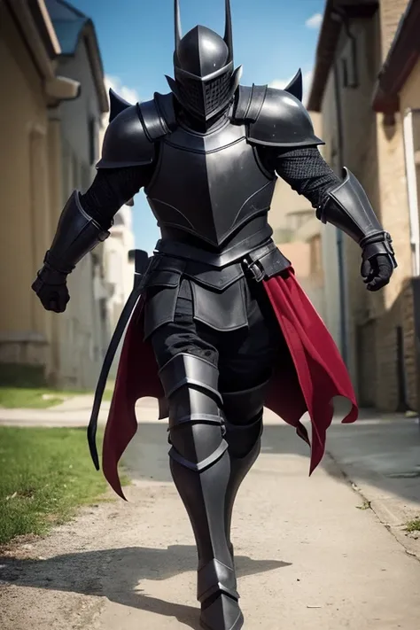 Black knight walking among a defeated exercise 