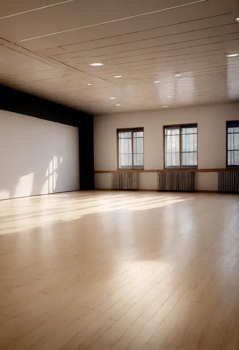 Background of dance practice classroom, It should be a large room indoors, 3d rendering, unmanned,high resolution, Super sharp, 8K, masterpiece